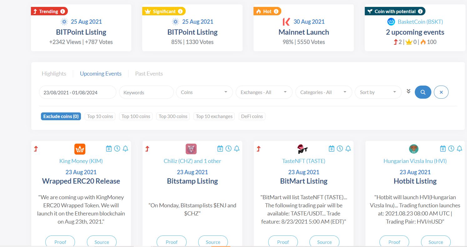 تعقب الأحداث CoinMarketCal