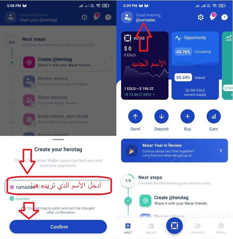 إعداد تطبيق محفظة Maiar إنشاء علامة 