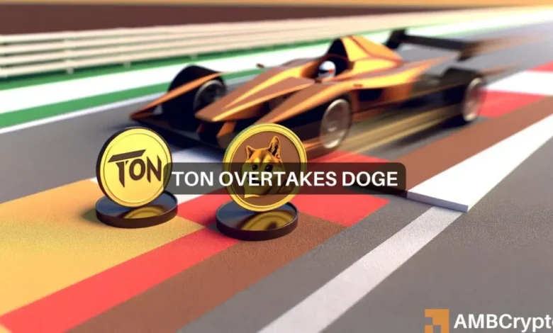 TON’s 10% rise in 24 hours allows it to flip DOGE, but the race isn’t over