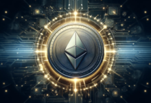 DALL·E 2024 05 10 11.45.11 A wide format image featuring a prominent Ethereum coin in the center with a futuristic and digital background. The background should include abstrac